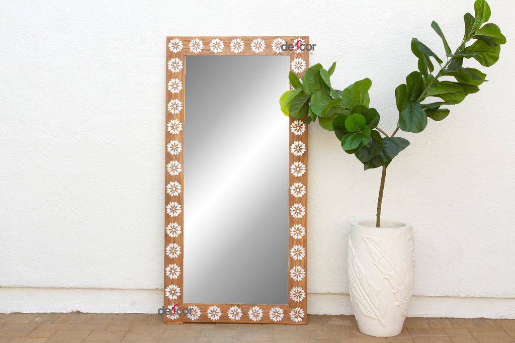 Floral Blossom Inlay Floor Mirror