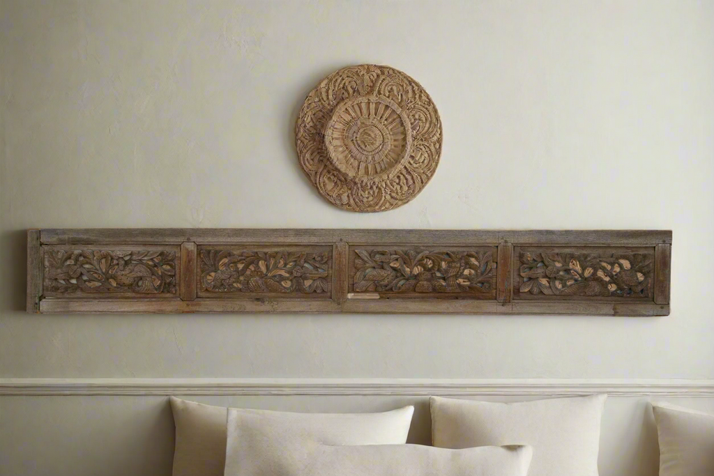 Weathered Patina Asian Carved Wooden Panel
