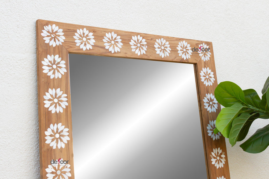 Floral Blossom Inlay Floor Mirror