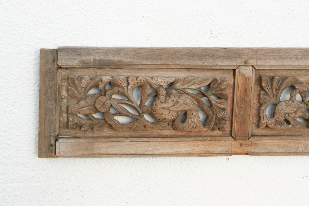 Weathered Patina Asian Carved Wooden Panel