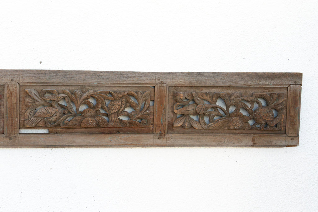 Weathered Patina Asian Carved Wooden Panel