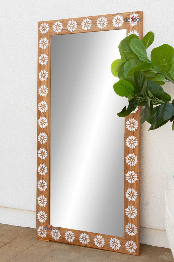 Floral Blossom Inlay Floor Mirror