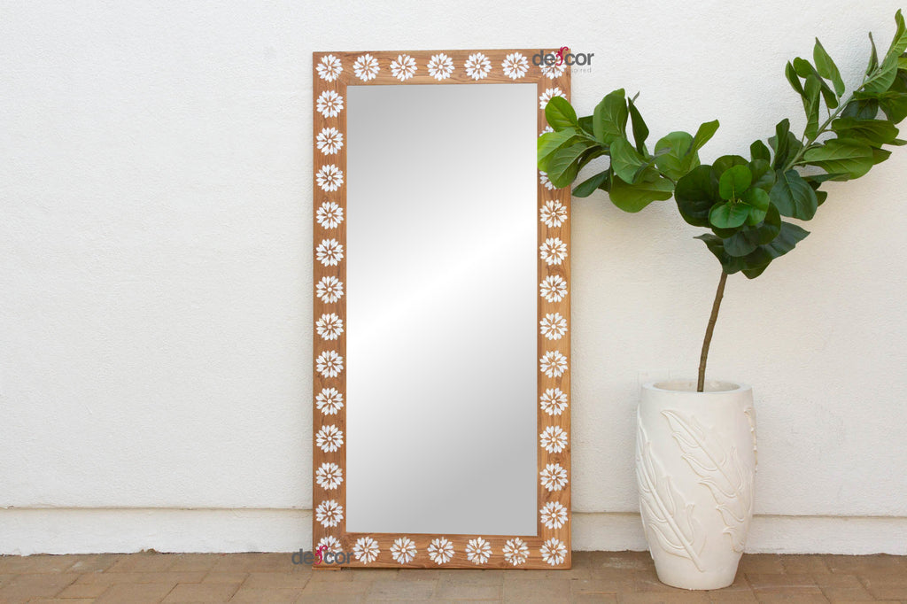 Teak Floral Inlay Blossom Mirror