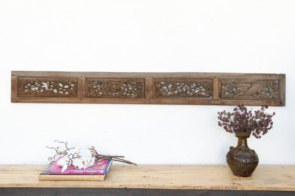 Antique Asian Botanical Carved Frieze