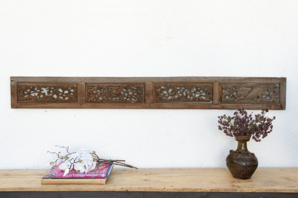 Antique Asian Botanical Carved Frieze