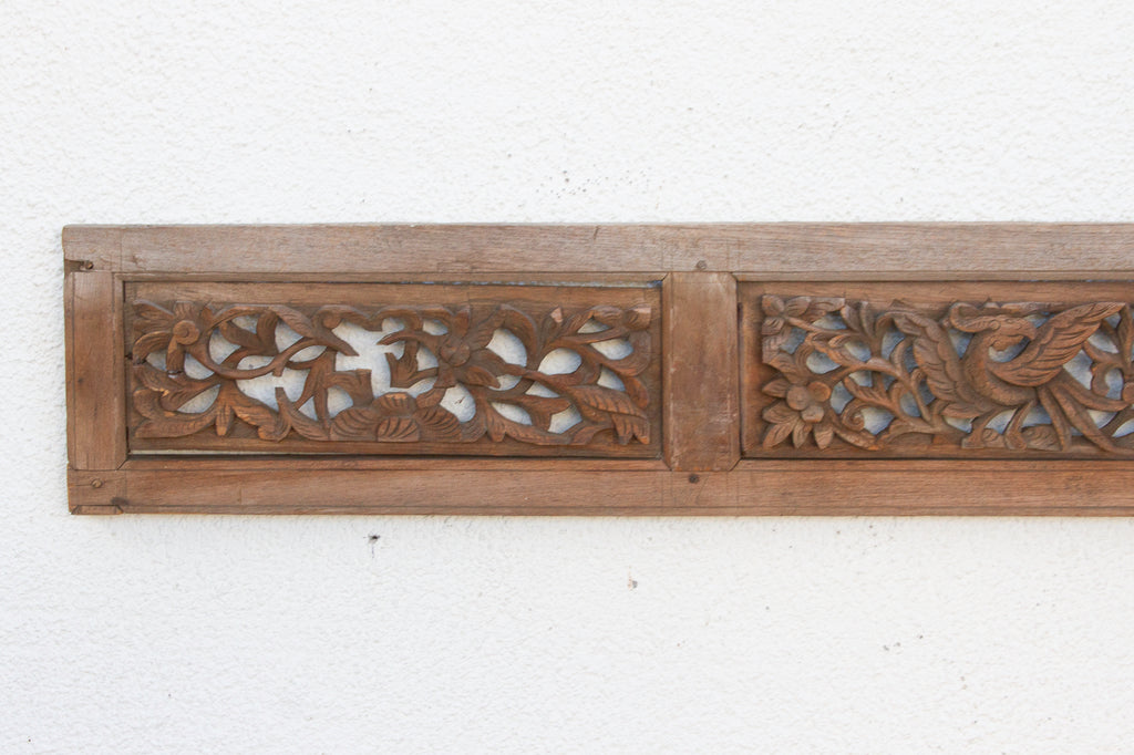 Antique Asian Botanical Carved Frieze