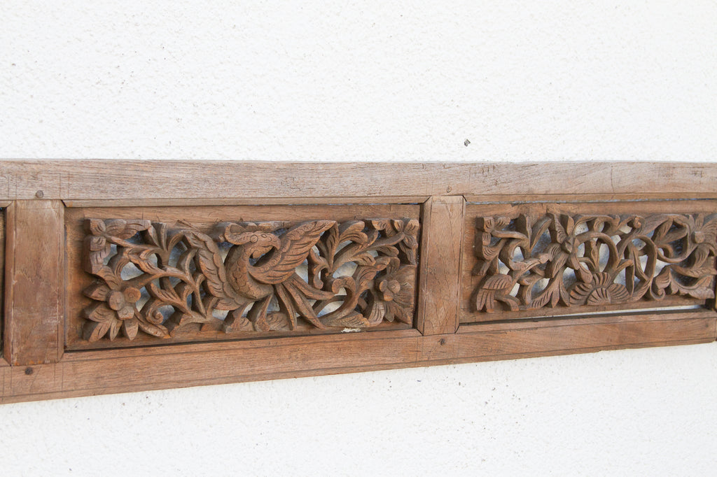 Antique Asian Botanical Carved Frieze