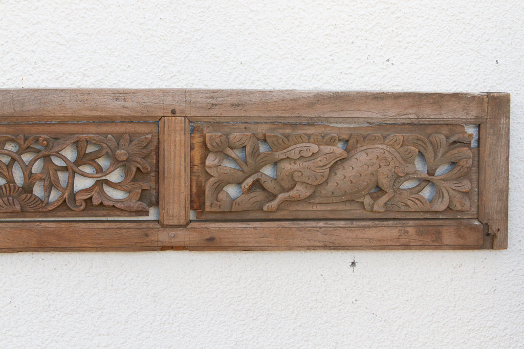 Antique Asian Botanical Carved Frieze