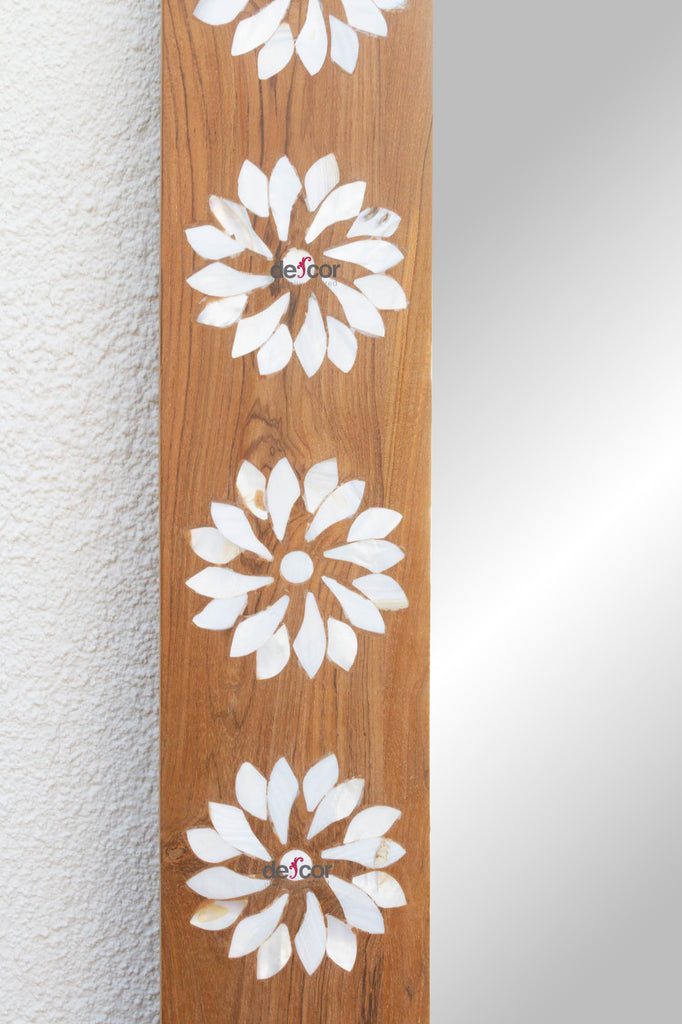 Teak Floral Inlay Blossom Mirror