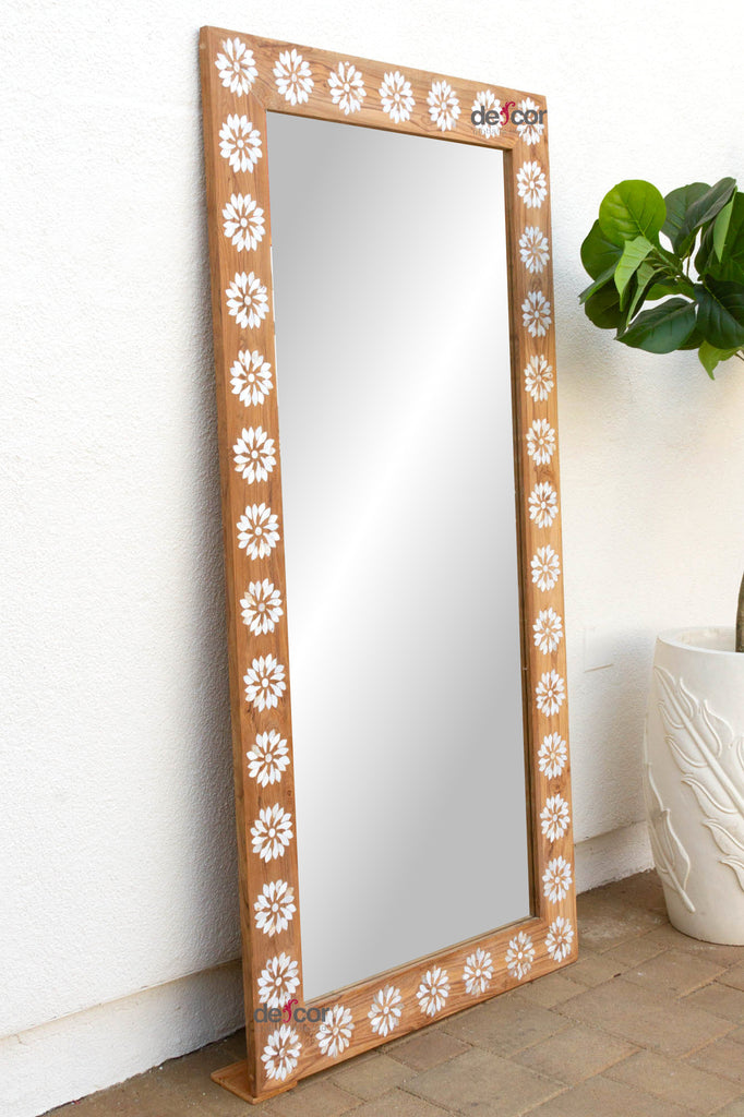 Teak Floral Inlay Blossom Mirror