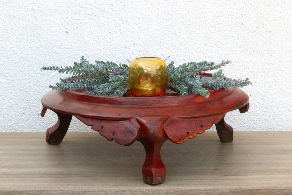 Large Round Red Lacquered Burmese Tray