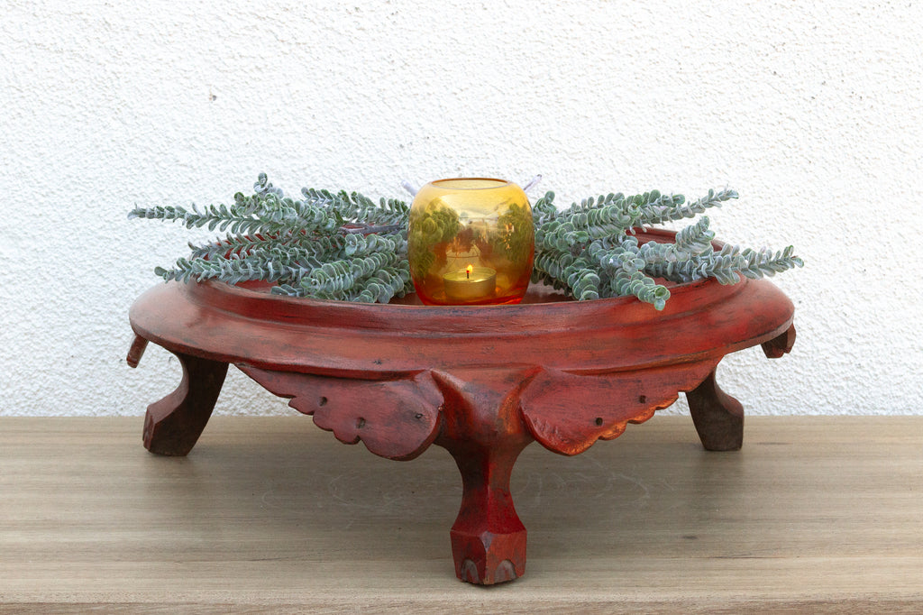 Large Round Red Lacquered Burmese Tray