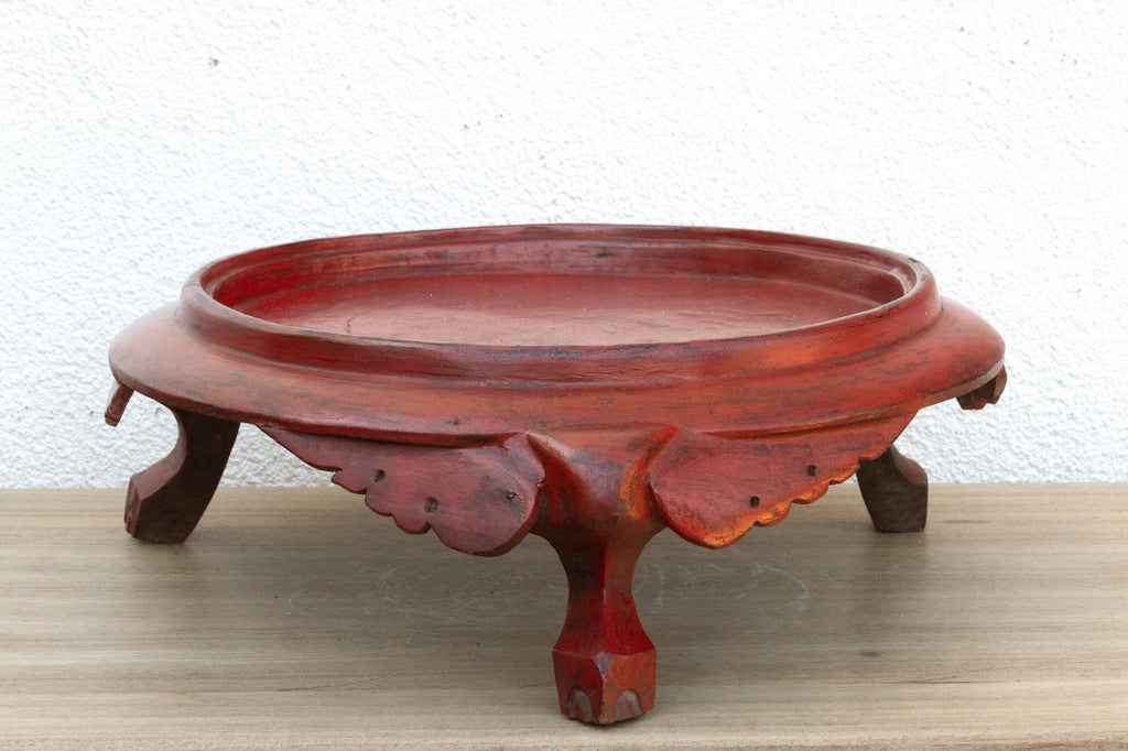 Large Round Red Lacquered Burmese Tray