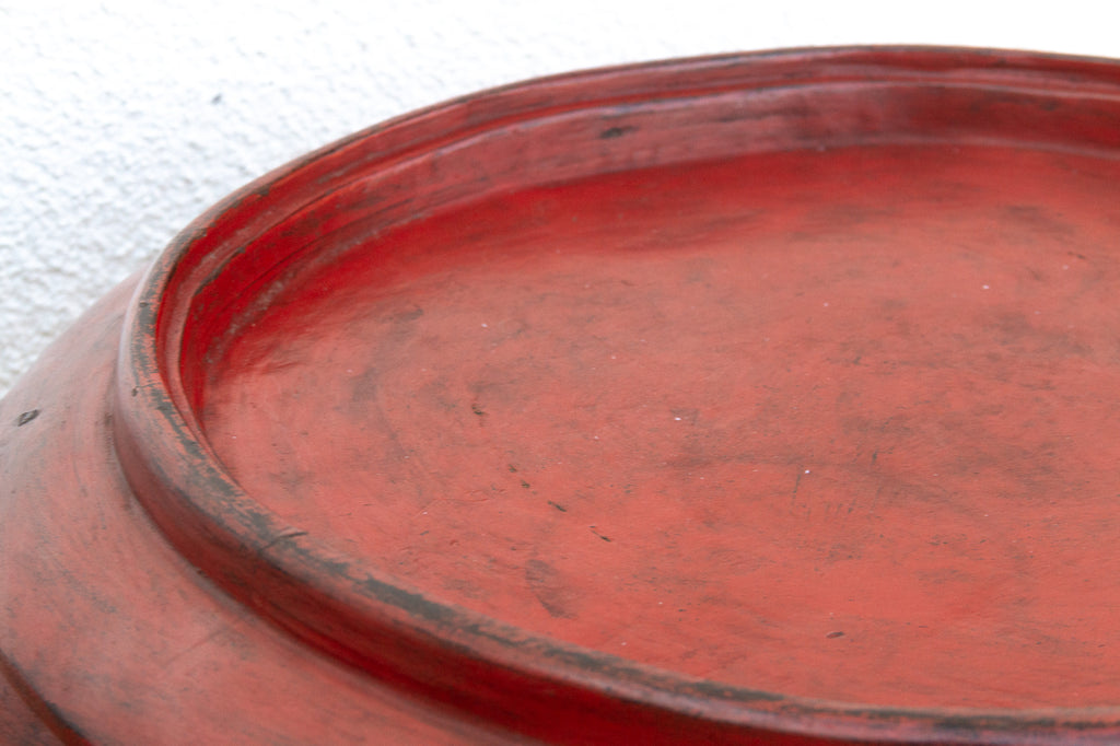 Large Round Red Lacquered Burmese Tray