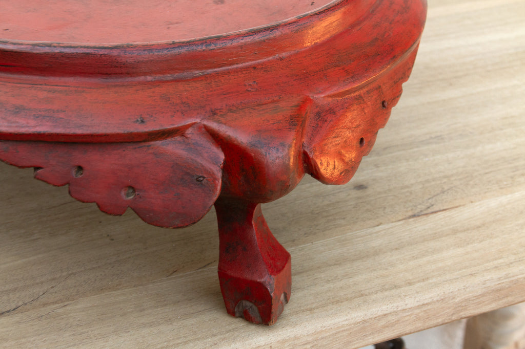 Large Round Red Lacquered Burmese Tray