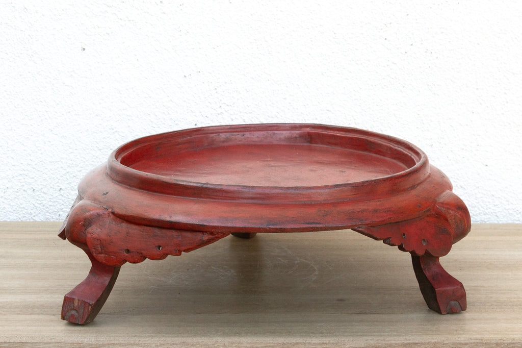 Large Round Red Lacquered Burmese Tray