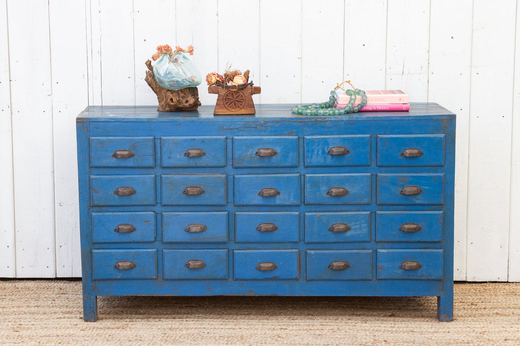 Rustic Blue Teak 20-Drawer Apothecary Dresser (Trade) Rustic Blue Teak 20-Drawer Apothecary Dresser (Trade)