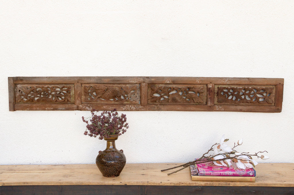 Antique Distressed Hand-Carved Oriental Panel