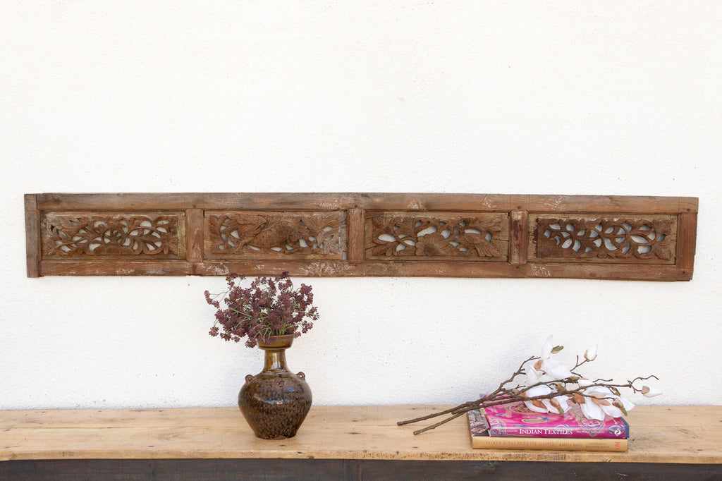 Antique Distressed Hand-Carved Oriental Panel
