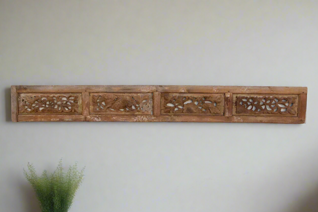 Antique Distressed Hand-Carved Oriental Panel