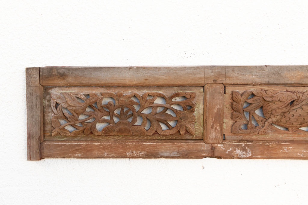 Antique Distressed Hand-Carved Oriental Panel