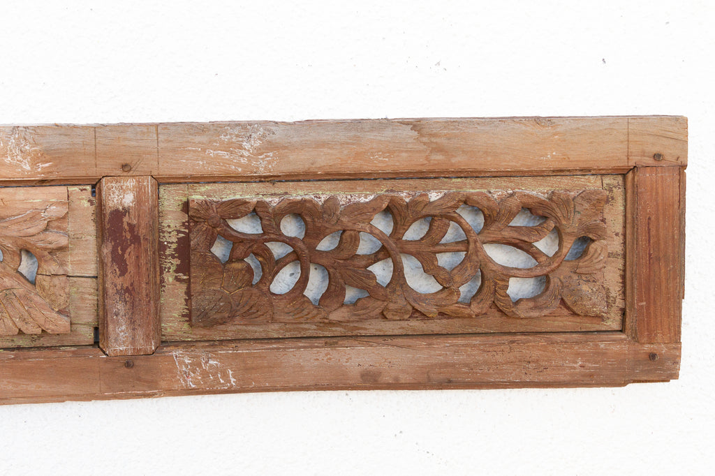 Antique Distressed Hand-Carved Oriental Panel