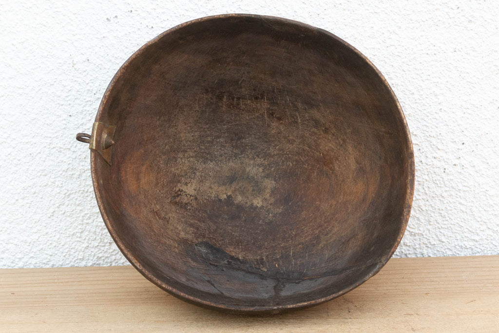 Antique Engraved Bowl w/ Brass Ring Handle