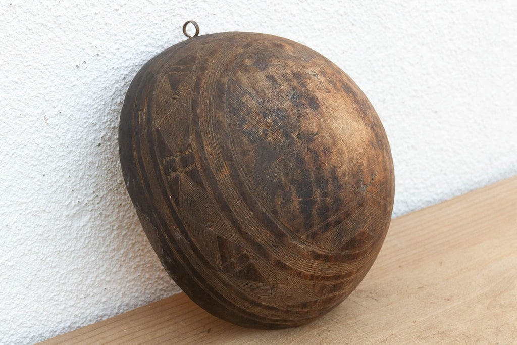 Antique Engraved Bowl w/ Brass Ring Handle