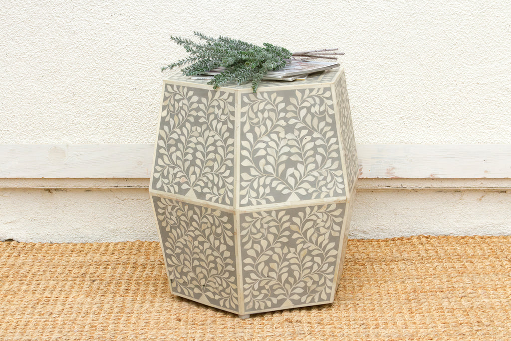 Sculptural Floral Octogonal Inlay End Table (Trade)