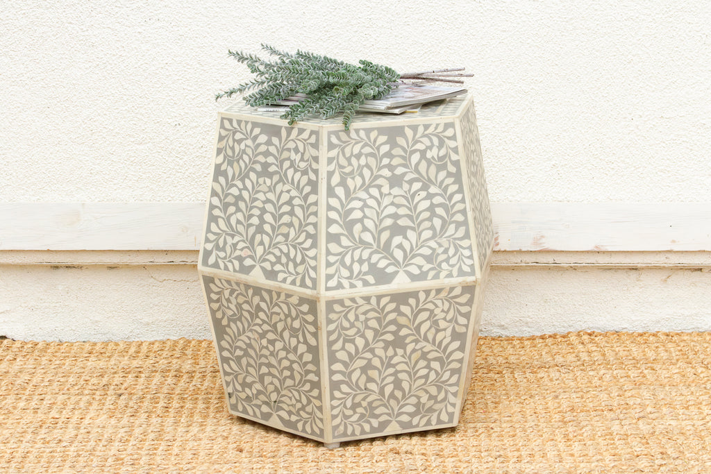 Sculptural Floral Octogonal Inlay End Table (Trade)