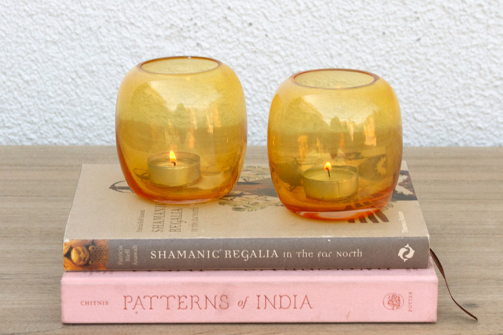 Yellow Sunrise Color Glass Candle Holder