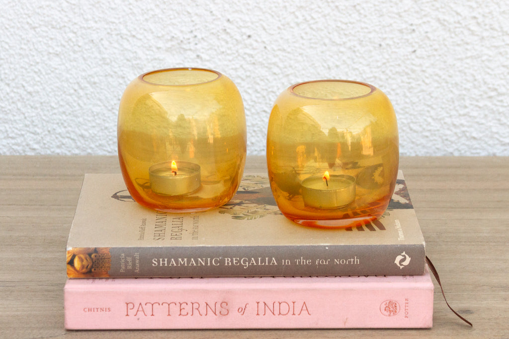 Yellow Sunrise Color Glass Candle Holder