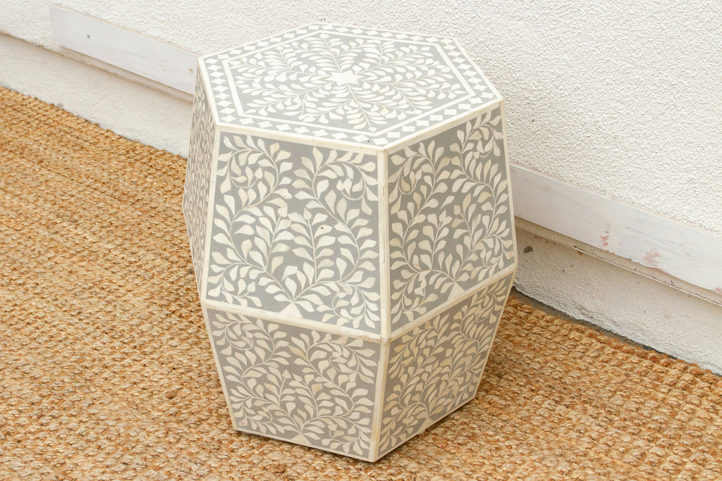 Sculptural Floral Octogonal Inlay End Table (Trade)