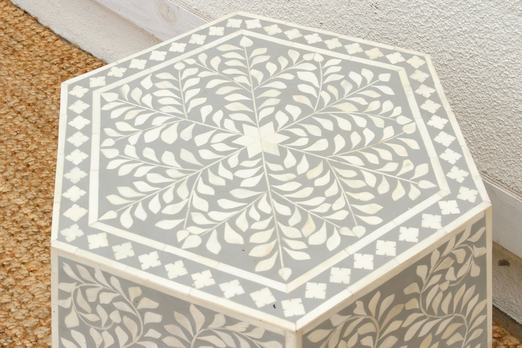 Sculptural Floral Octogonal Inlay End Table (Trade)