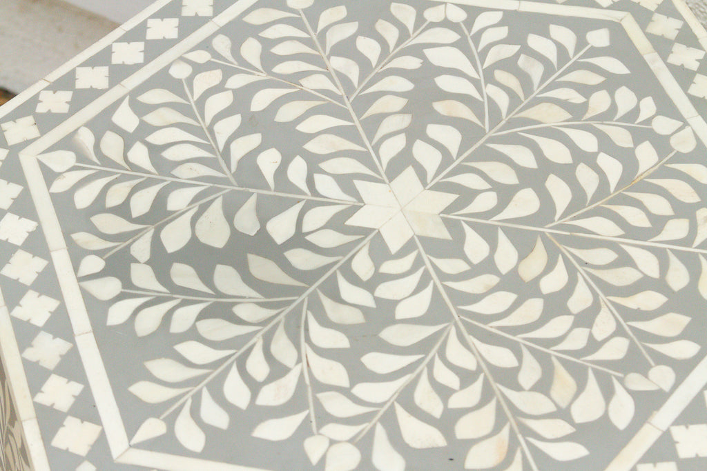Sculptural Floral Octogonal Inlay End Table (Trade)