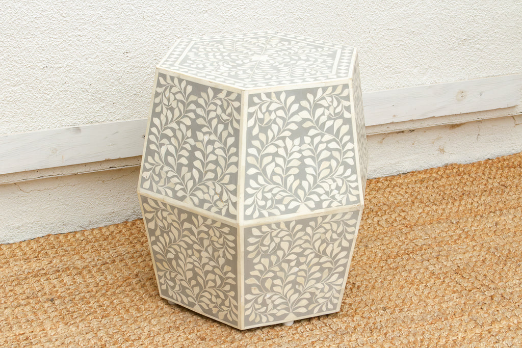 Sculptural Floral Octogonal Inlay End Table (Trade)