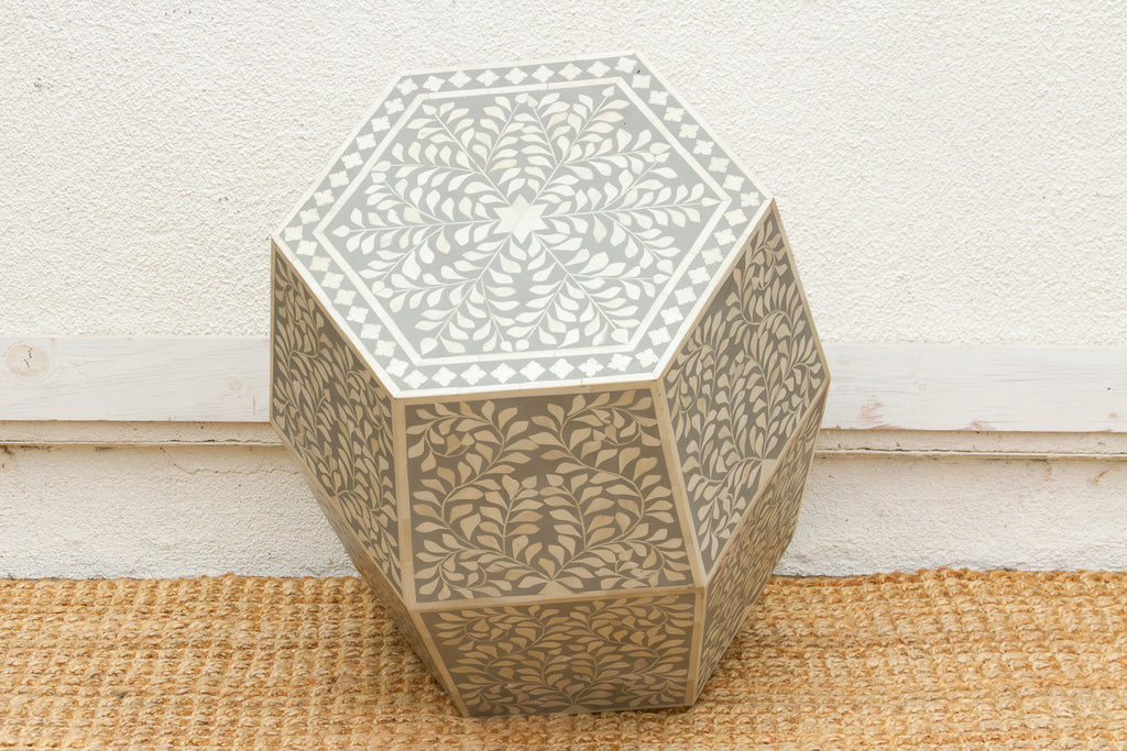 Sculptural Floral Octogonal Inlay End Table (Trade)