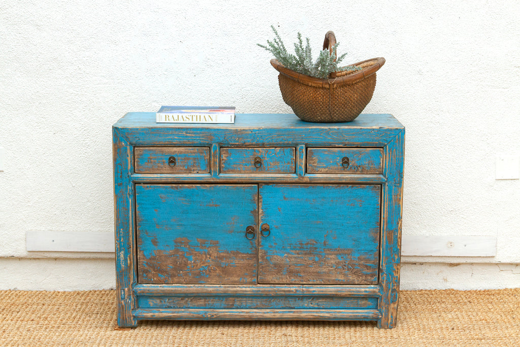 Charming Vintage Cerulean Asian Sideboard