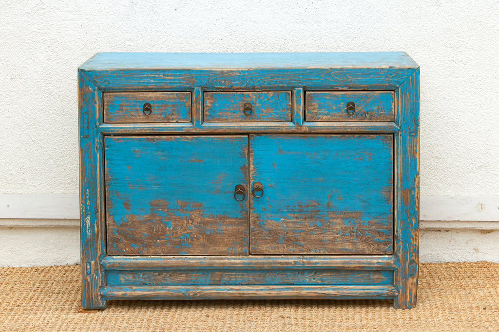 Charming Vintage Cerulean Asian Sideboard