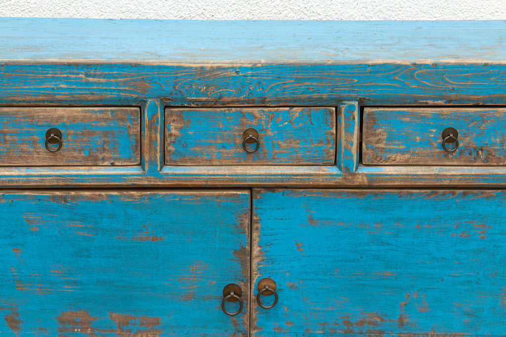 Charming Vintage Cerulean Asian Sideboard