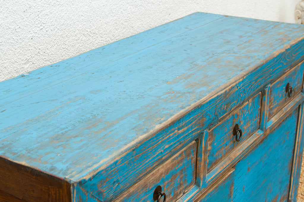 Charming Vintage Cerulean Asian Sideboard