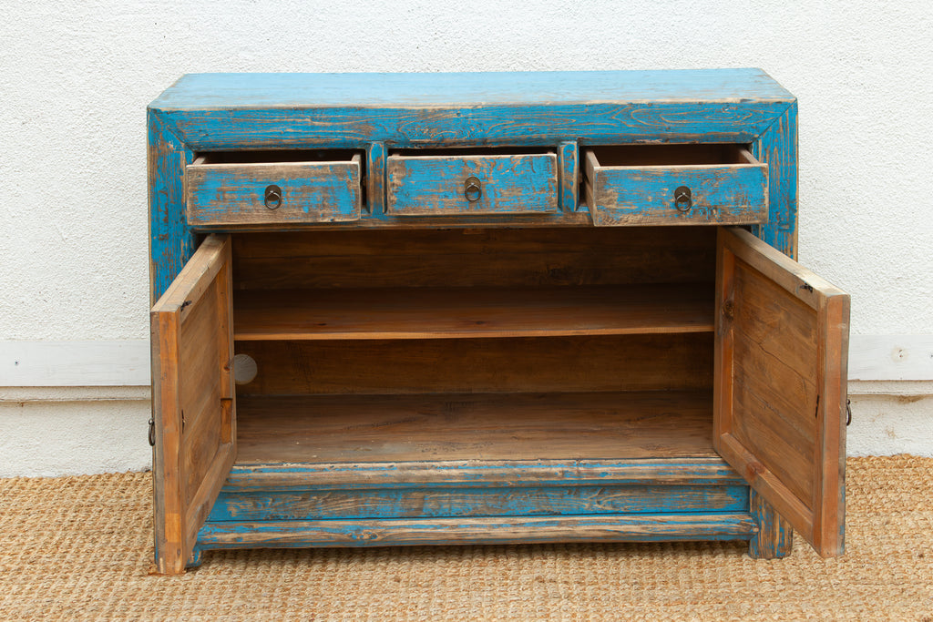 Charming Vintage Cerulean Asian Sideboard