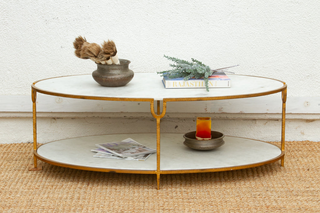 Juliet Gilded Two-Tier Oval Marble Coffee Table (Trade)