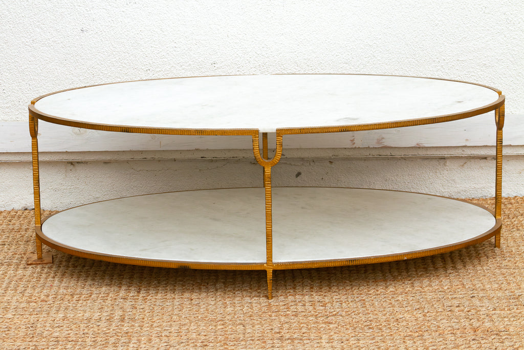 Juliet Gilded Two-Tier Oval Marble Coffee Table (Trade)