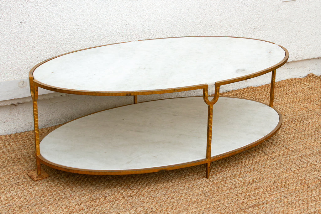 Juliet Gilded Two-Tier Oval Marble Coffee Table (Trade)