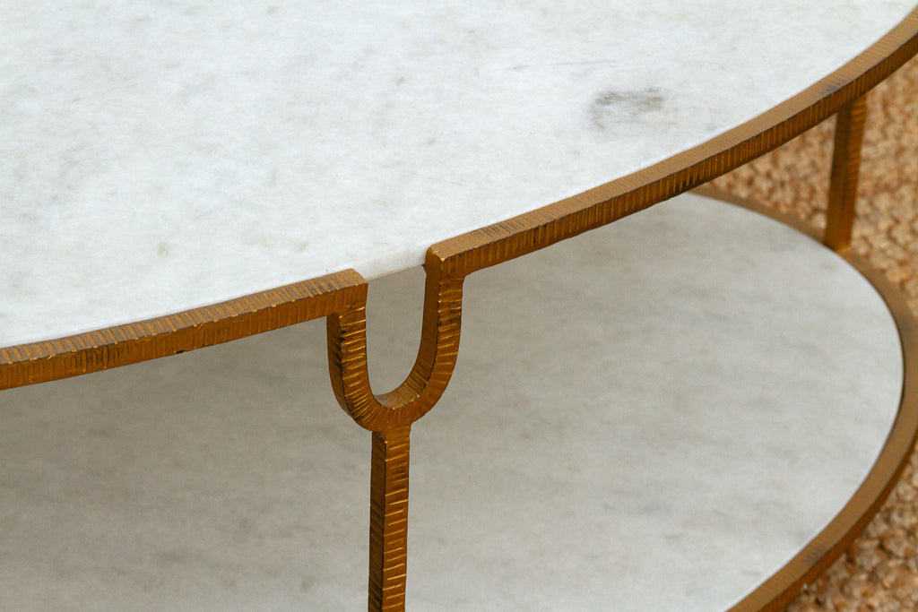 Juliet Gilded Two-Tier Oval Marble Coffee Table (Trade)