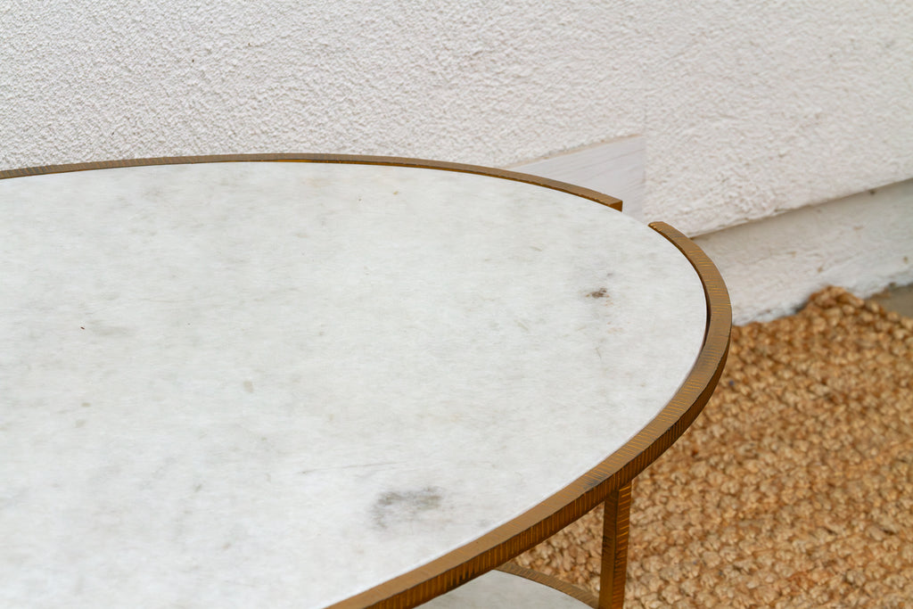 Juliet Gilded Two-Tier Oval Marble Coffee Table (Trade)