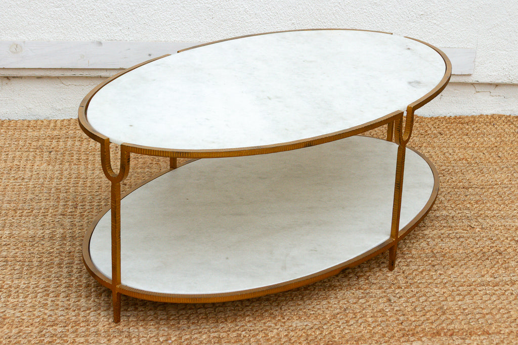 Juliet Gilded Two-Tier Oval Marble Coffee Table (Trade)