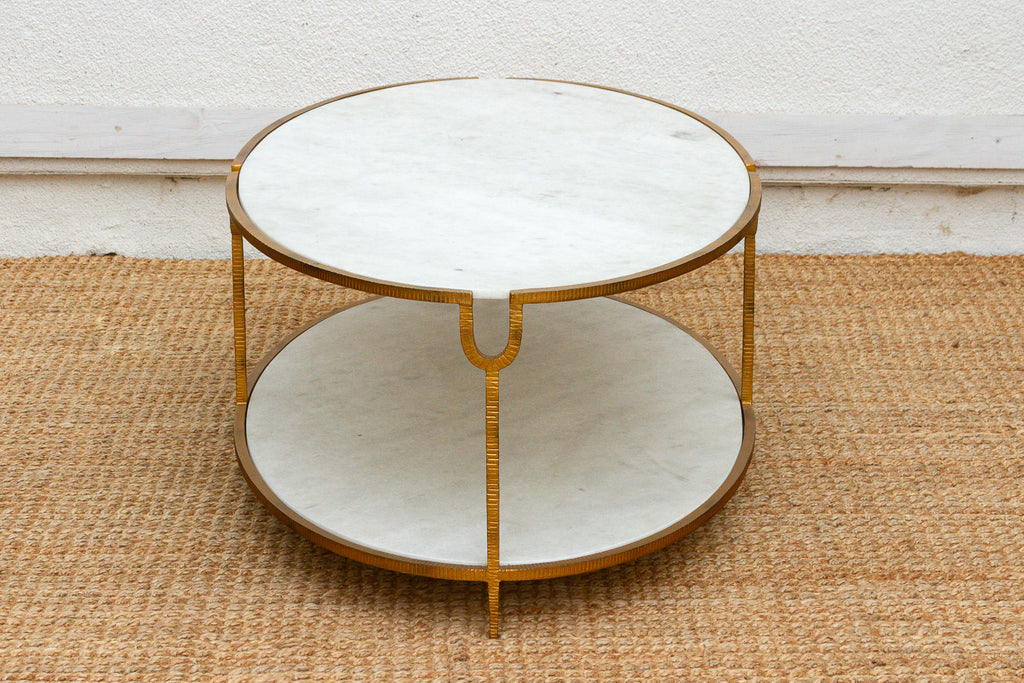 Juliet Gilded Two-Tier Oval Marble Coffee Table (Trade)
