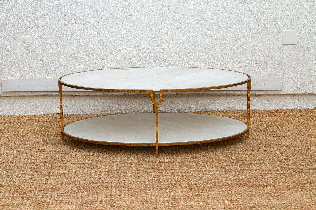 Juliet Gilded Two-Tier Oval Marble Coffee Table (Trade)